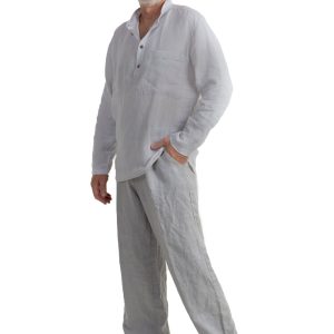 Linen Summer Men’s Clothing, Linen Set, Long Sleeve Shirt and Long Pants, Light Flax Casual Wear, Minimalist Outfits, Comfortable Clothing