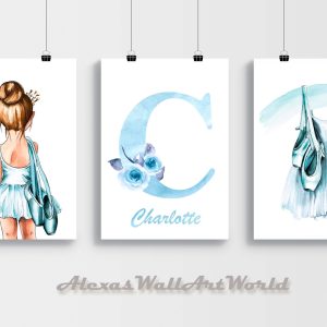 Set Of 3 Ballet Prints, Ballerina Personalized Name Art, Ballerina Slippers Nursery Print, Watercolor Custom Ballerina Painting, DIGITAL