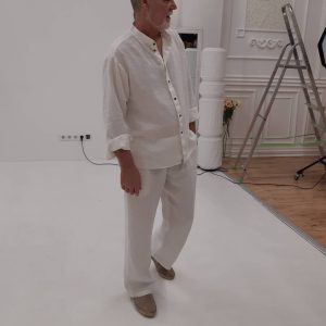 Linen Men’s Suit Long Pants and Shirt Men’s Classic Linen Summer Suit Beach Party Flax Set Daily Comfortable Natural Clothing