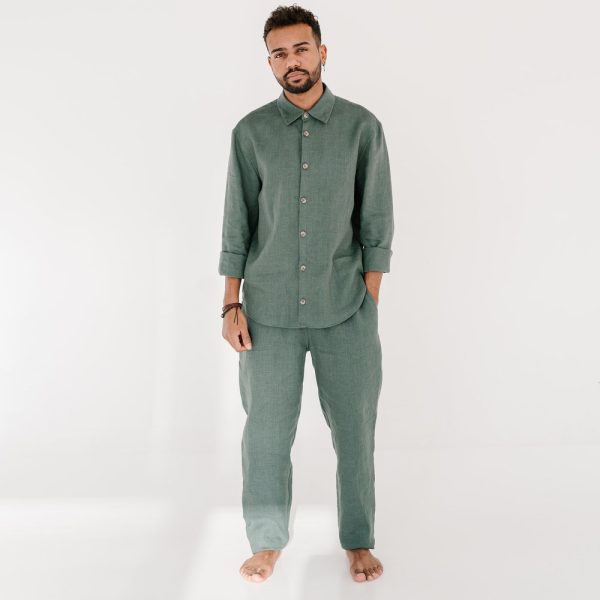 Mens linen pajamas – linen pants and linen shirt for men, 2nd anniversary gift