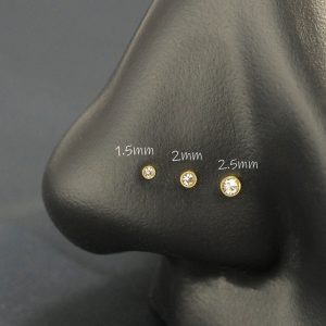 20G 316L Surgical Steel Nose Studs 3mm 2.5mm 2mm 1.5mm / White Cz Bezel Set / Nose Corkscrew Stud / Gold PVD(25)
