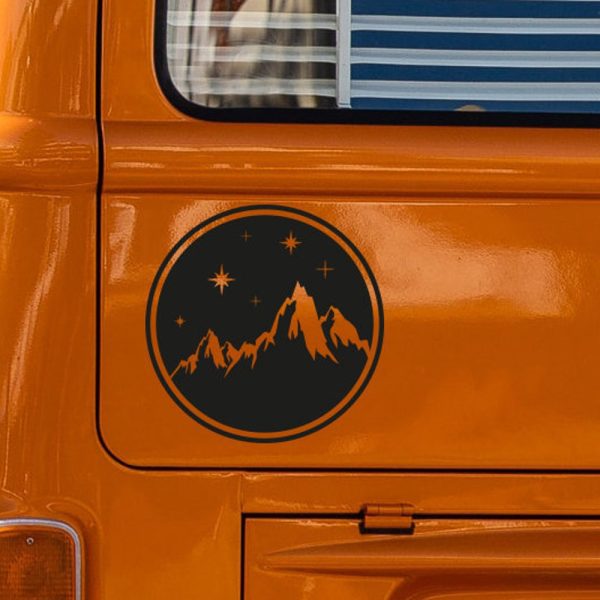 Mountains Circle Night Car Sticker Decal Car Camper Sticker Camping Accessories Vinyl