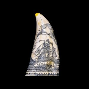 Faux Sperm Whale Tooth Eco “Black Eagle” Scrimshaw Tooth.  Eco Ivory, Resin, Replica, Artek