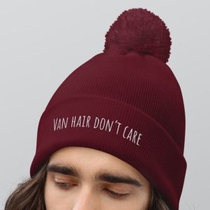 Van Life Beanie Hat | Van Hair Don’t Care Pom Pom Beanie, Van Life Accessories, Fun Campervan Gift, Camper Van Accessory