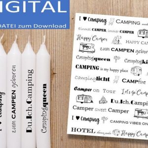 PDF CAMPING sayings candle tattoo, tattoo film, candle sticker, water slide film, sticker