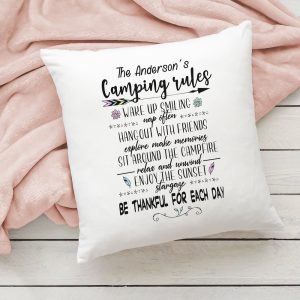 Personalised Camping Cushion Custom Family Surname Camping Rules Tent Pillow Scatter Cushions Pillows Gift For Her Decor Camping Accessories