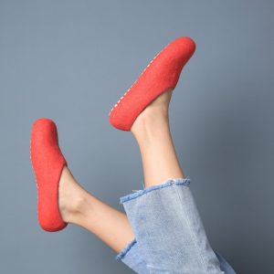 100% Wool Orange Slippers, Free Shipping in USA in 2-5 days, Unisex Non-Slip House Shoes, Icelandic Wool Slippers with Anti Slip Sole
