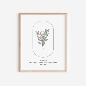 Minnesota State Flower | Pink & White Lady’s Slipper Watercolor Floral Art Printable