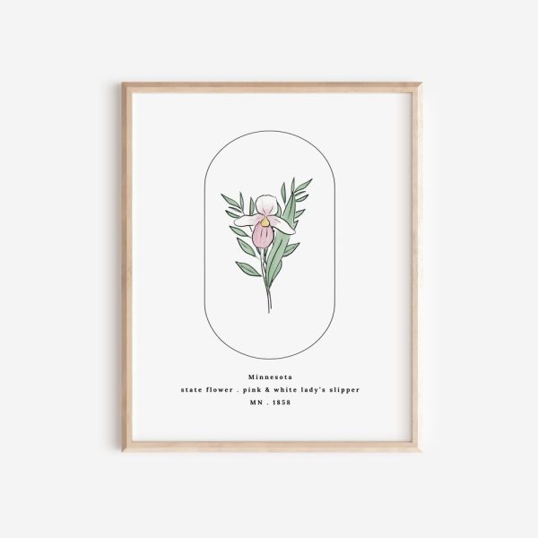 Minnesota State Flower | Pink & White Lady’s Slipper Watercolor Floral Art Printable