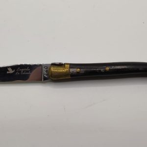 Laguiole folding corkscrew knife, La Colombe model, black and gold color.