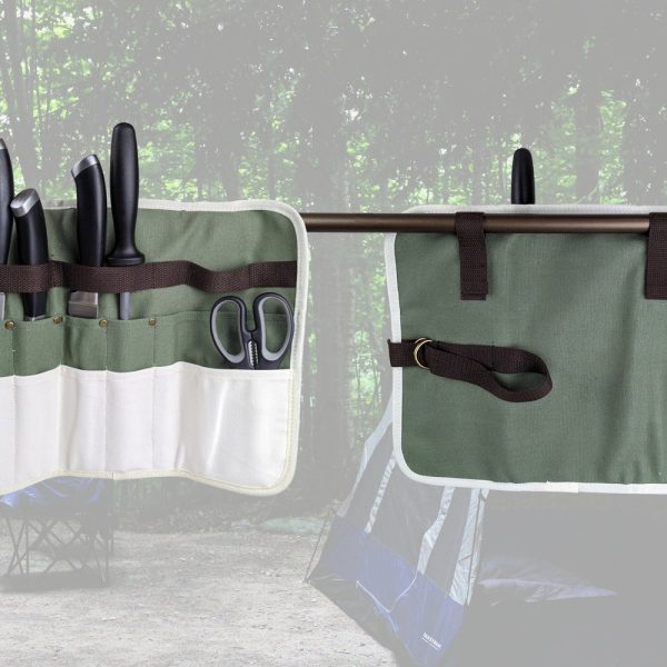 Canvas Knife Roll Bag for Camping with hanging provision. Cutlery Holder for travelling
