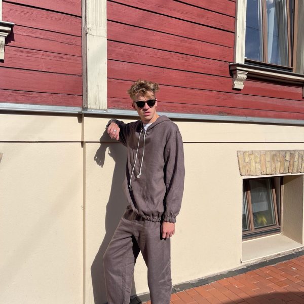 Men’s Linen Sweatsuit / 2-Piece Casual Loungewear / Comfy Hoodie & Drawstring Pants