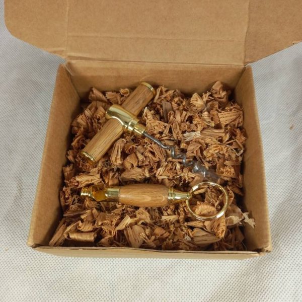 Barkeepers pocket kit , corkscrew and bottle opener, gold and oak whiskey barrel