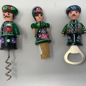 Bar Set of 3 Vintage Hungarian /  Corkscrew-Bottle Opener-Bottle Cork Topper Hand Made Hand Painted