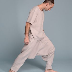 Men’s Linen Outfit | 2 items | Linen Harem Pants &  Linen Shirt | Petite, Regular, Plus Size, Tall – Custom Made Men’s Clothes