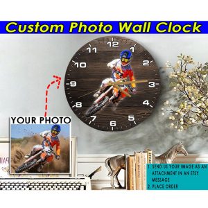 Motocross Personalized Dirt Bike Wooden Wall Clock, Unique Gifts For Dirt Bikers, Motorcycle Racing Best Gift, Funny MX Rider Birthday Gifts