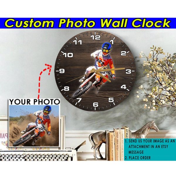 Motocross Personalized Dirt Bike Wooden Wall Clock, Unique Gifts For Dirt Bikers, Motorcycle Racing Best Gift, Funny MX Rider Birthday Gifts