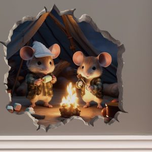 Camping Mice in Mouse Hole Decal – Mouse Hole 3D Wall Sticker