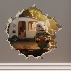 Camper Trailer Mouse in Mouse Hole Decal – Mouse Hole 3D Wall Sticker