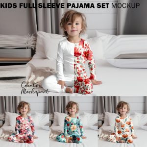 Kids Full Sleeve Pajama Set Mockup | Toddler’s Pajama Set Mockup, Styled Photography, Realistic Mockup| Insert Design Via PSD, Canva PNG JPG