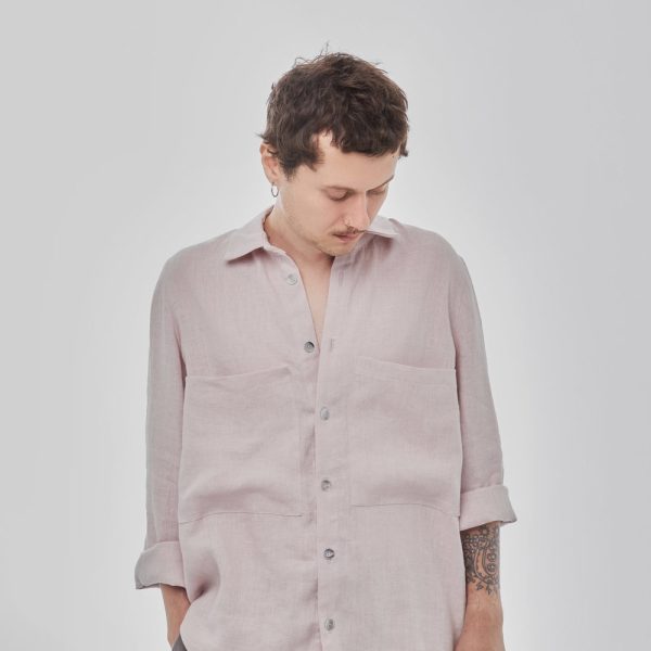 Men’s lounge linen set – Unisex oversize costume – Natural fabric flax clothes – Eco color rose – Spa clothes – Relaxed fit pants and shirt
