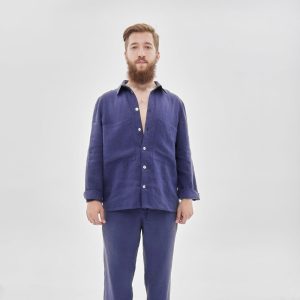 Oversized Men Linen Set – Elegant Flax Trousers and Shirt – Customizable Plus Size Lounge Wear