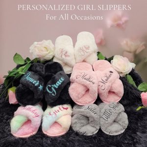Personalized Girls Slippers for Kids Ages 3 to 10 Years – Non-Skid Soles – Flower Girl Slippers – Slippers for Birthday Parties & More