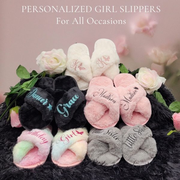 Personalized Girls Slippers for Kids Ages 3 to 10 Years – Non-Skid Soles – Flower Girl Slippers – Slippers for Birthday Parties & More