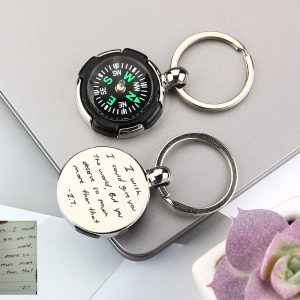 Small Tire Compass Key Accessory, Personalized Handwriting Custom Keychain, Camping Accessory Keychain, Anniversary Gift