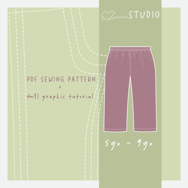 Wide-leg Pants PDF Sewing Pattern for Kids/ 5yo – 6yo – 7yo – 8 yo – 9yo / pajama pants pattern // ez-5008
