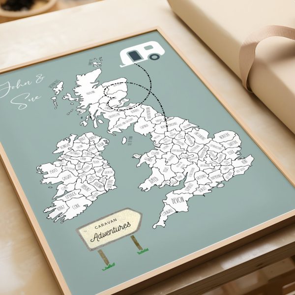 Personalised Caravan Gift, Colour in Map, Travel Adventure Map, Colouring In, Travel Print, Caravan, Camping, Motorhome, Campervan