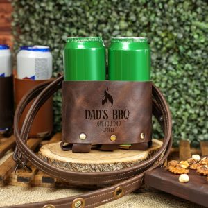 Personalized Father Grill Gift, Beer Can Holder, Custom Dad Birthday Gifts, Leather Soda Can Holster, Father’s Day Gift, Camping Gifts