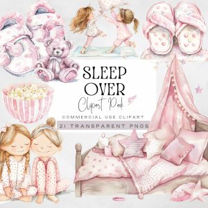 Sleepover Clipart, Pajama Squad Party Clip Art, Slumber Birthday Graphics, Pyjama Parties png, Sleep Over images, Movie Night illustrations