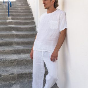 Men’s Linen T-Shirt and Pants Set for Casual Comfort