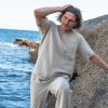 Urban Linen Men’s Truckee Pants in White, Green, Blue, Beige color. 100% Linen, stonewashed, softened