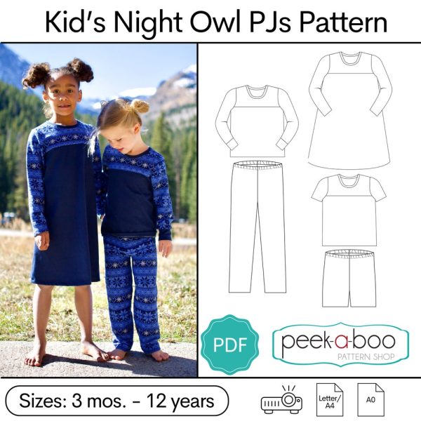 Kid’s Night Owl Pajamas PDF Sewing Pattern