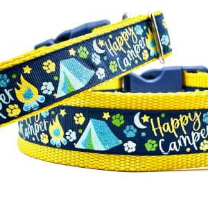 Happy Camper Dog Collar, Camping Dog Collar, Adventure Dog Collar, Tent Dog Collar, campfire dog