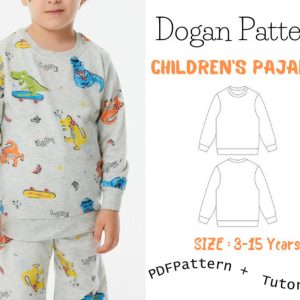 Pajama Sewing Pattern for Kids, Sweatshirt Pattern, Kids Pattern, PDF Pattern, Beginner Pattern, Sewing Pattern Toddlers Size 3Y-15Y