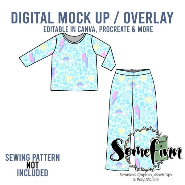 Pajamas Mock-Up / Pjs Mock Up / Two piece long sleeve Digital Mock up clothing shirt kids baby / PNG