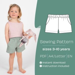 PDF Sewing Pattern for Kids Shorts. Kids’ shorts Pattern. Shorts for the Girls or Boys. Children DIY Shorts Sewing Pattern. Age 3-10y