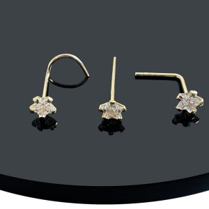 9K Gold Star CZ Nose Stud – 22G (0.6mm) – Available in L-Bend, Straight Post and 20G (0.8mm) Corkscrew Designs