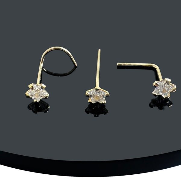 9K Gold Star CZ Nose Stud – 22G (0.6mm) – Available in L-Bend, Straight Post and 20G (0.8mm) Corkscrew Designs