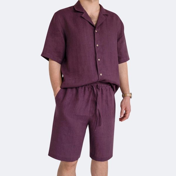 Summer Linen Set Men – Casual Two Piece Outfit – Short Sleeve Shirt and Shorts – Breathable Linen Clothing – Vacation Outfit for Men