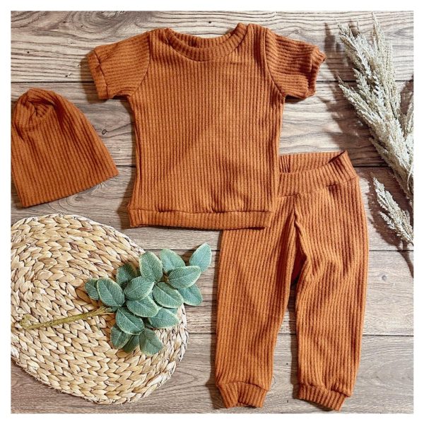 Lounge wear- lounge set- baby clothing set- toddler clothing set- soft comfy baby clothing- pajama set- waffle knit clothing- rust