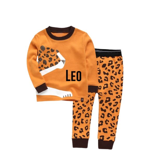 KIDS Custom Cheetah Pajamas Youth Cheetah Pajama Set Orange and Black Pajamas Personalized Cheetah Pyjamas Custom Text Kids PJ Set Monogram