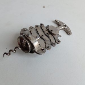 French vintage, cleaned up, iconic design concertina / Zig Zag expanding cork screw / cork removal tool in chrome-plated metal.
