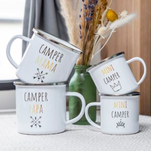Enamel mugs “Camper family” – Beautiful camping camper caravan gift