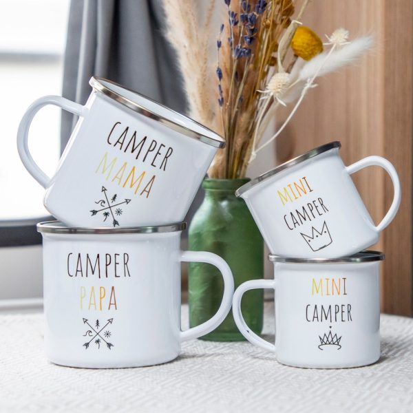 Enamel mugs “Camper family” – Beautiful camping camper caravan gift