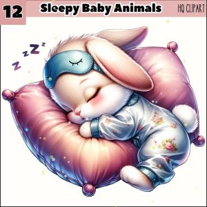 Watercolor Sleepy Baby Animals 12 PNG, Nursery Clipart, Cute Little Animals, Cute Sleepy Animals PNG, Design Pajama Party, Kids Clipart PNG