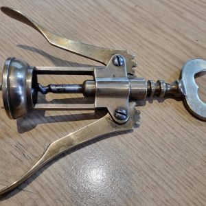Vintage brass open frame corkscrew with butterfly winder c 1900